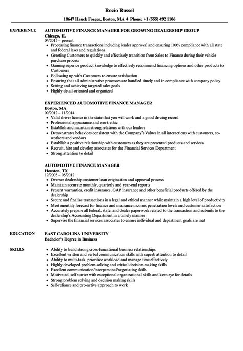 Automotive Finance Manager Resume Samples Velvet Jobs