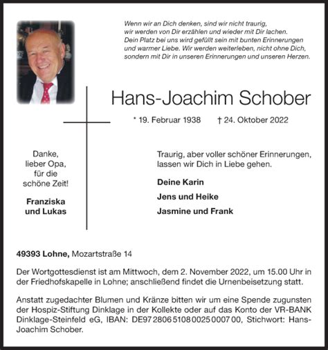 Traueranzeigen Von Hans Joachim Schober Om Trauer De