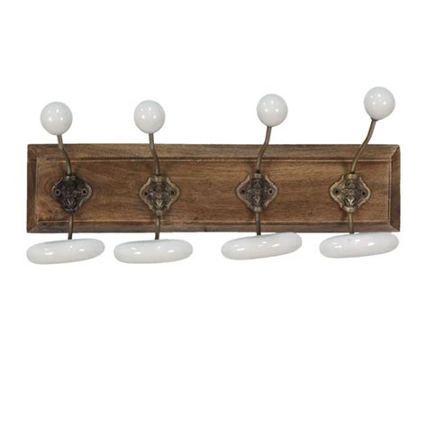 65168 Wall Coat Rack 4 Hooks 45x17x20 Brown White Wood Metal