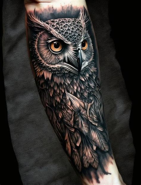 Graphic Owl Tattoo On The Forearm Owl Tattoo Sleeve Owl Tattoo