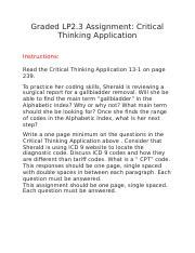 Graded Lp Assignment Critical Thinking Application Docx Graded