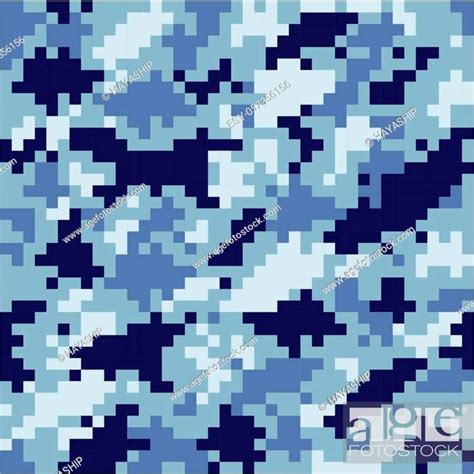 Pixelated Texture Military Blue Camouflage Seamless Pattern Stock