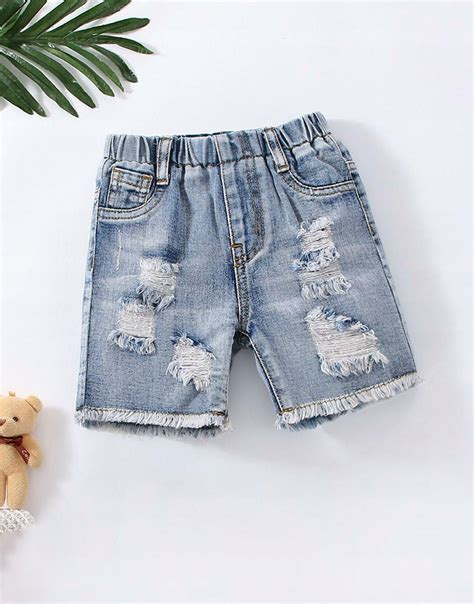 Kr Tkie Niebieskie Jeansowe Spodenki Szorty Z Przetarciami Jeans Shein