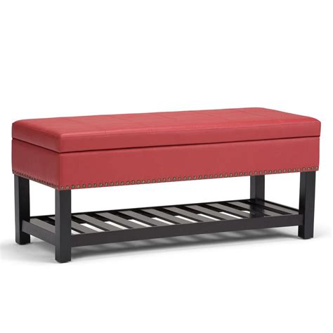 Simpli Home Radley Crimson Red Pu Faux Leather Storage Ottoman Bench