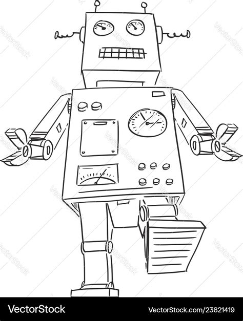 Cartoon drawing of big or giant retro robot Vector Image