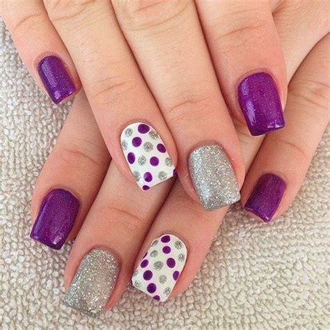 Gelnails In Purple Silver And White 30 Adorable Polka Dots Nail Designs