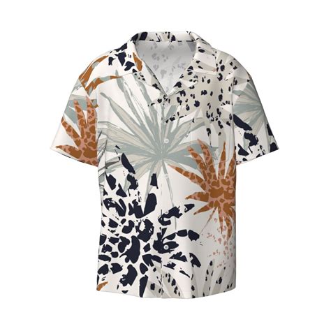 Gaeub Tropical Leaves Men S Lapel Short Sleeve Shirt Relaxed Fit Shirt Soft And Breathable For