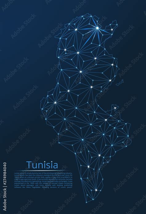 Tunisia Communication Network Map Vector Low Poly Image Of A Global