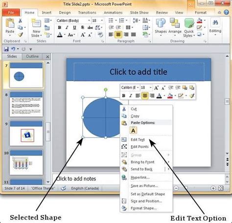 Adding Text to Shapes in Powerpoint 2010