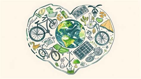 Doodle de la Tierra en forma de corazón ecológico con símbolos de