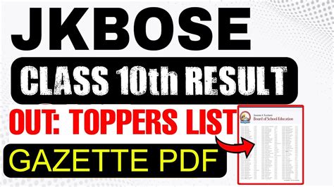 Jkbose Class Th Result Topper List Jkbose Class Th Gazette