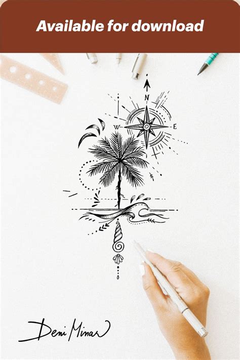 Palm Tree Art Delicate Line Drawing Artwork Perfect For Small Tiny Tattoo Idea For Travel Lovers