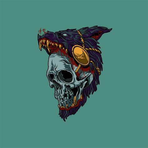 Premium Vector | A skull head with a wolf