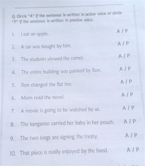 Q Circle A If The Sentence Is Written In Active Voice Or Circle P