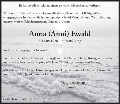 Traueranzeigen Von Anna Ewald Vrm Trauer De