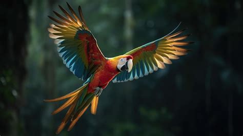 Premium Ai Image Macaw Parrot In Flight Generative Ai