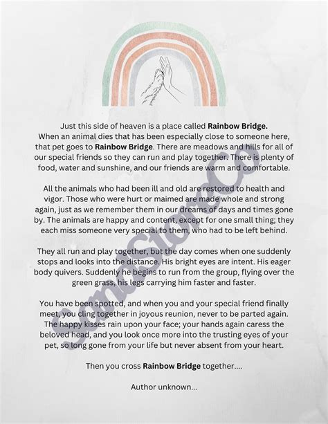 Rainbow Bridge Poem Printable - Etsy