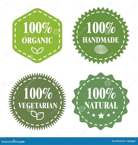 Green Eco Badges Organic Handmade Vegetarian Natural Stock Vector