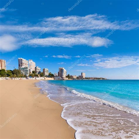 Alicante San Juan beach of La Albufereta with palms trees — Stock Photo © lunamarina #42180945