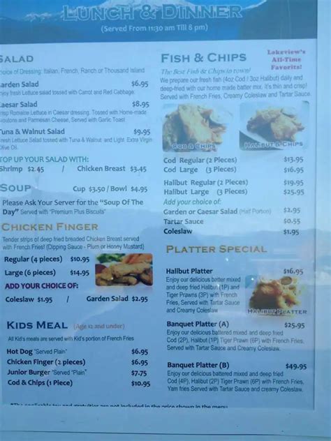 Menu At Lakeview Restaurant Harrison Hot Springs