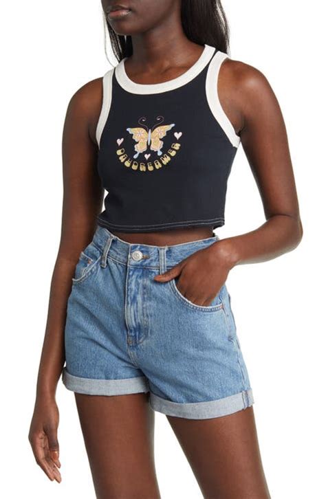 Butterfly Daydreamer Stretch Cotton Crop Tank