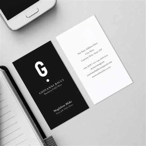 Minimalist Modern Initial On Black Business Card Zazzle