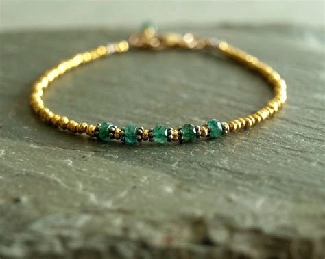 Gold Emerald Bracelet 14k Goldfilled And Vermeil Green