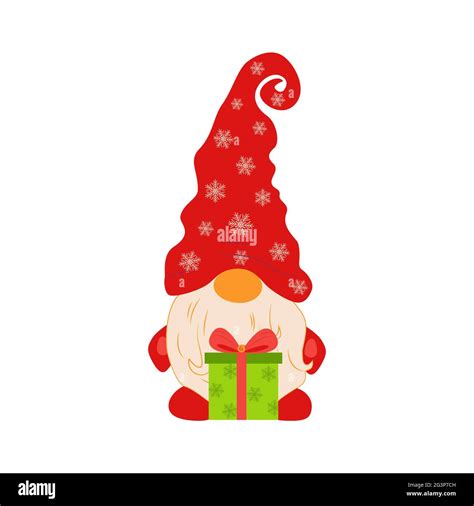 Cute Cartoon Gnome Isolated On A White Background Christmas Cute Gnomes With Red Caps In Flat