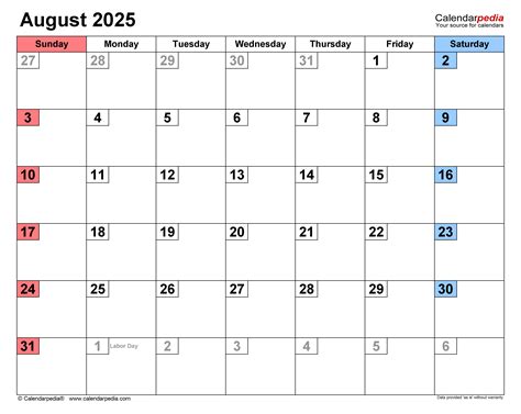 August 2025 calendar