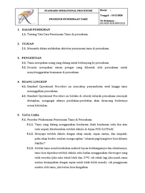 Draft Sop Satpam Penerimaan Tamu Pdf