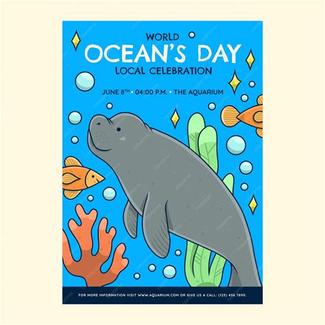 Free Vector Hand Drawn World Oceans Day Vertical Poster Template