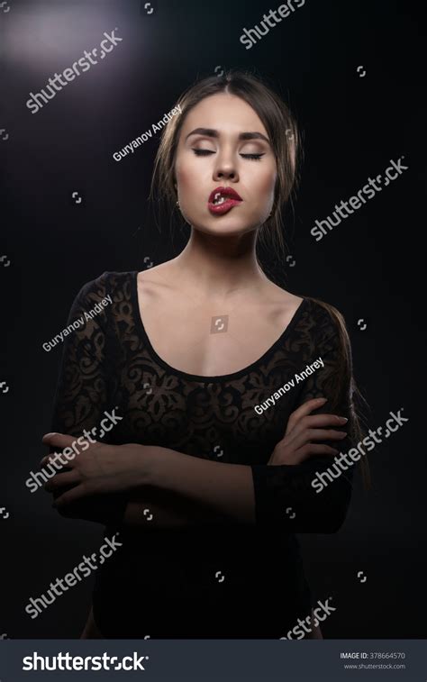 Brunette Sexy Lips Dressed Erotic Bodysuit Stock Photo 378664570 Shutterstock
