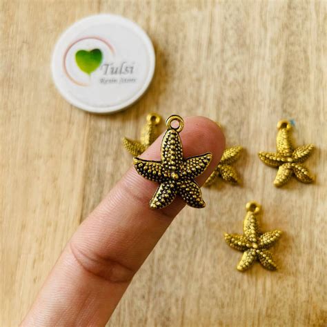 Gold Starfish Charm 5 Pcs Tulsi Resin Store