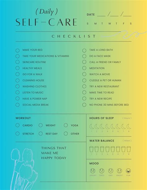 Daily Self Care Checklist Self Care Plan Printable Checklist Pdf