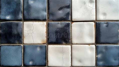 Close Up Of White And Navy Blue Bathroom Tiles Stock Illustration