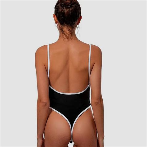 Black V Neck Nude High Cut Bikini High Leg Swimwear Girls Sex One Piece