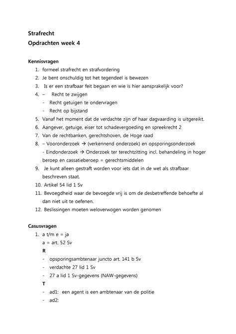 Verplichte Opgaven Strafrecht Antwoorden Van De Weekopdracht 4 5 En 6