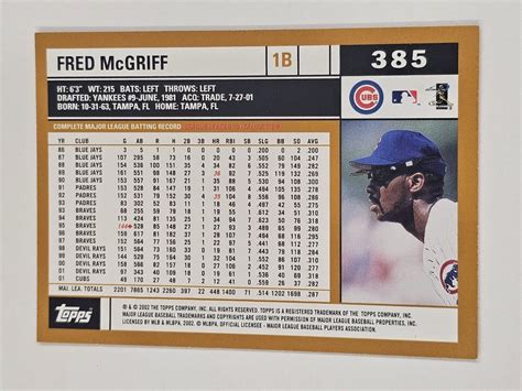 2002 Topps 385 Fred McGriff For Sale Online EBay