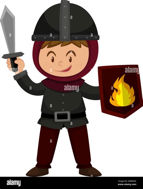 Boy In Knight Outfit Holding Sword Stock Vector Image And Art Alamy