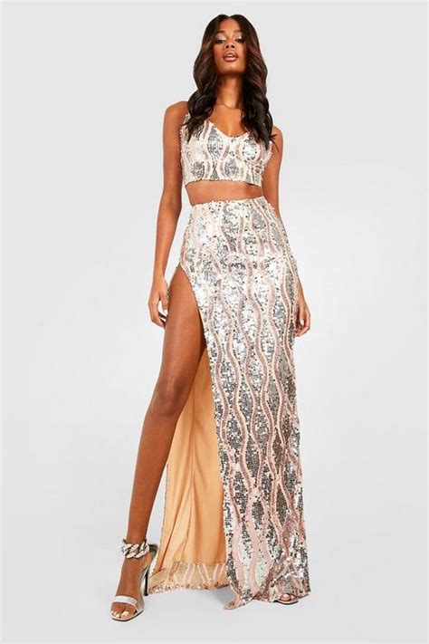 Womens Multi Sequin Thigh Split Maxi Skirt Boohoo Uk