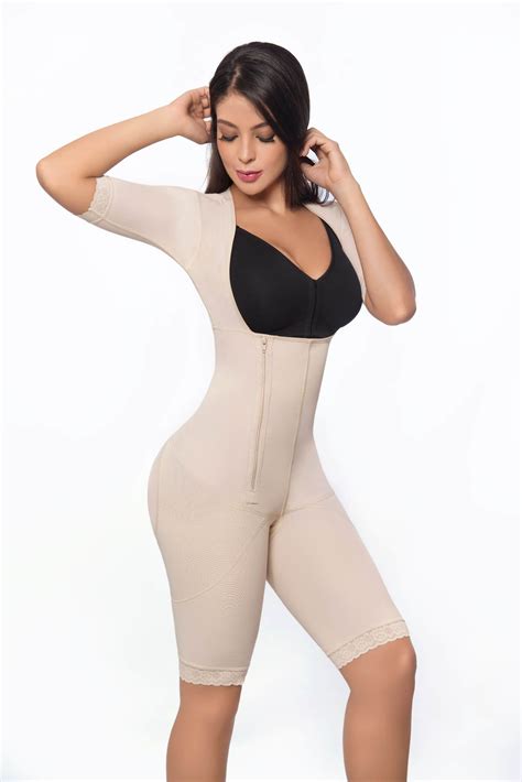 Braless Full Body Above Knee Faja With Sleeves Contour Fajas