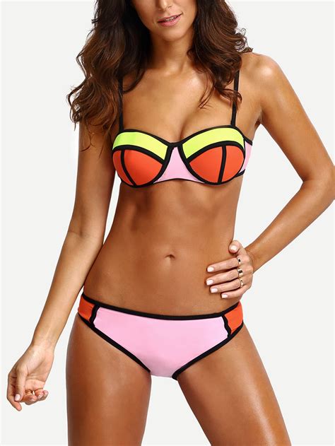 Color Block Contrast Trim Bikini SetFor Women Romwe