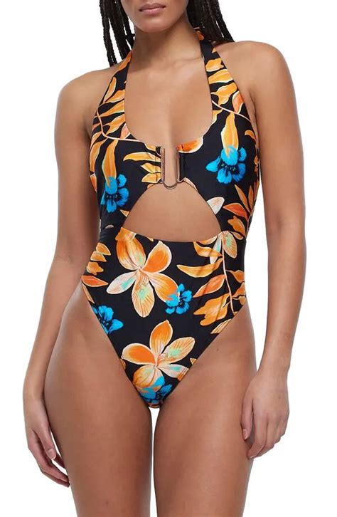 Buy River Island Floral Plunge One Piece Swimsuit Black At 35 Off