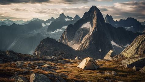 Mountain Peak Towering High Camping Adventure In Tranquil Wilderness