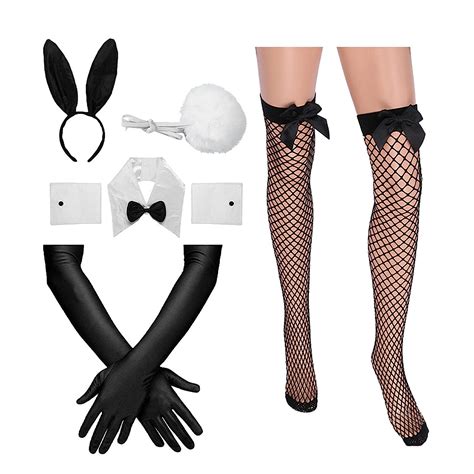 6 Pcs Bunny Ears Headband Bunny Accessory Set Rabbit Ear Headband Bow Tie Cuffs Tail For Costume