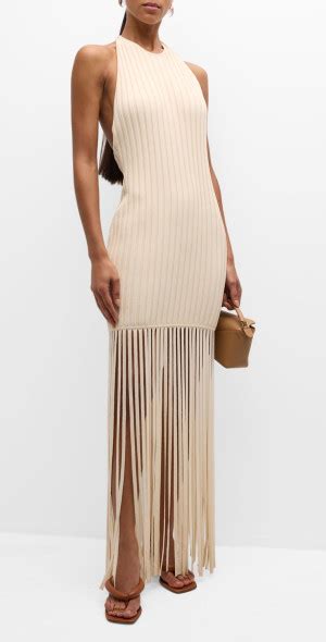 SIMONMILLER Junjo Fringe Knit Backless Halter Maxi Dress