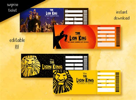 Printable Lion King Ticket Editable Broadway Surprise Musical Theatre