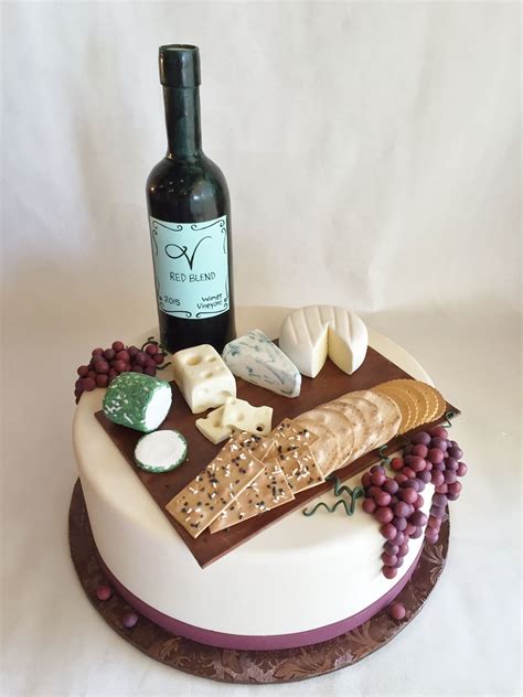 Custom Cake Birthday Cake Fondant Custom Toppers Wine Cheese