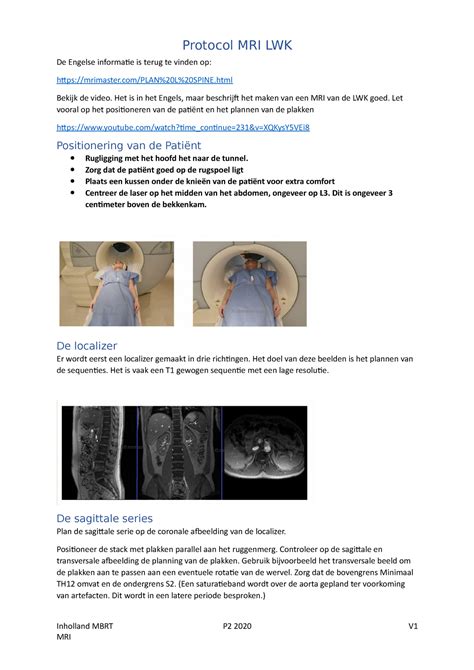 Protocol MRI LWK Lumbale Wervelkolom Mri Protocol MRI LWK De