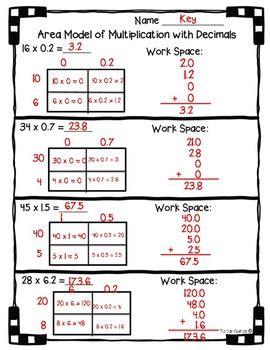 Area Model With Multiplication Of Decimals Worksheet Practice 5 NBT B 7